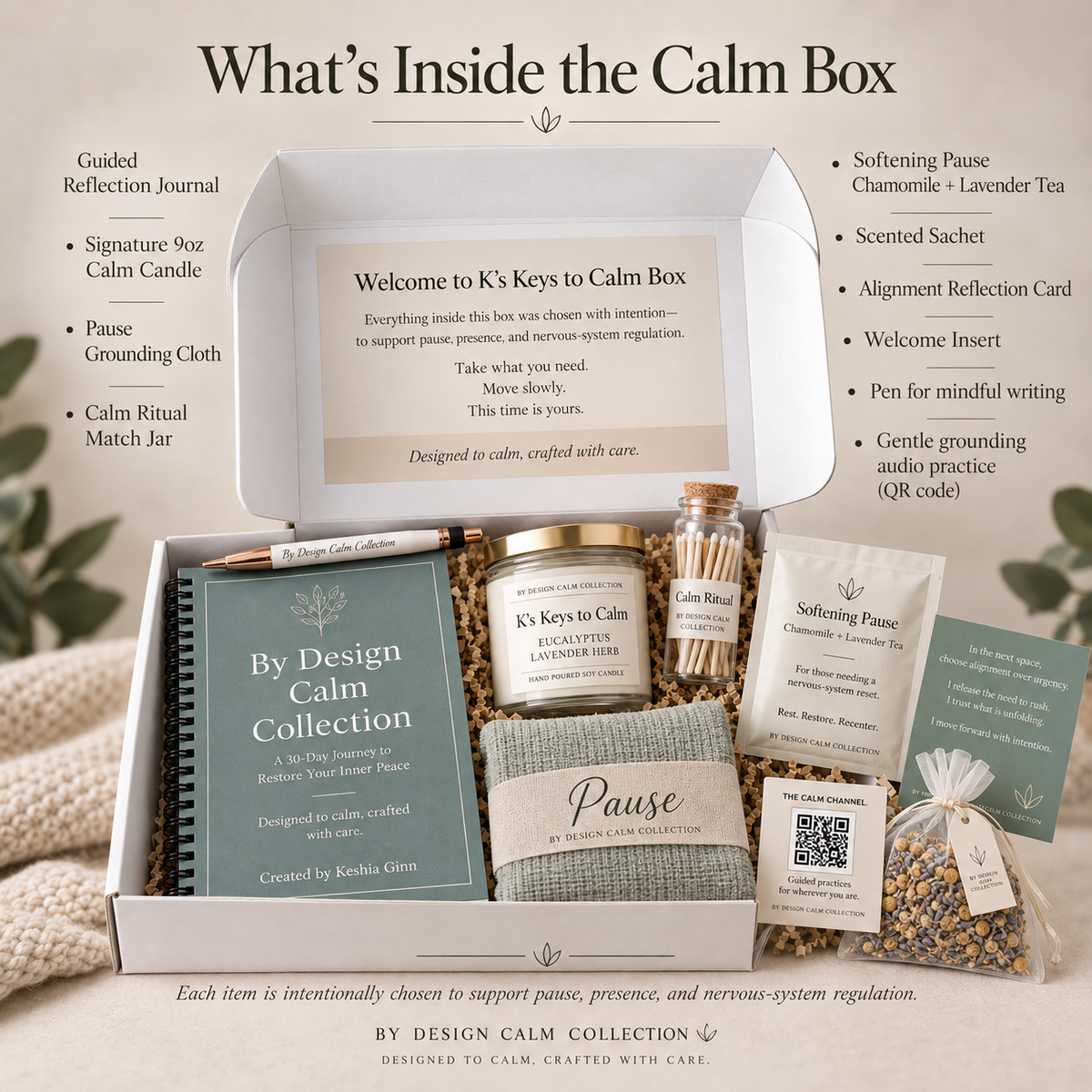 By Design Calm Collection Calm Box contents displayed in ready-to-gift packaging